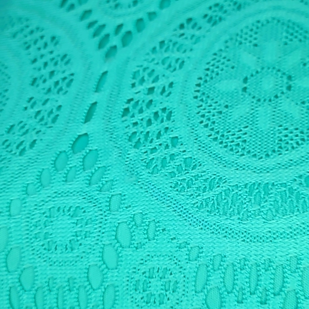 Tacera long bell sleeved teal dress. Lined crochet. Sz. S - Picture 3 of 8
